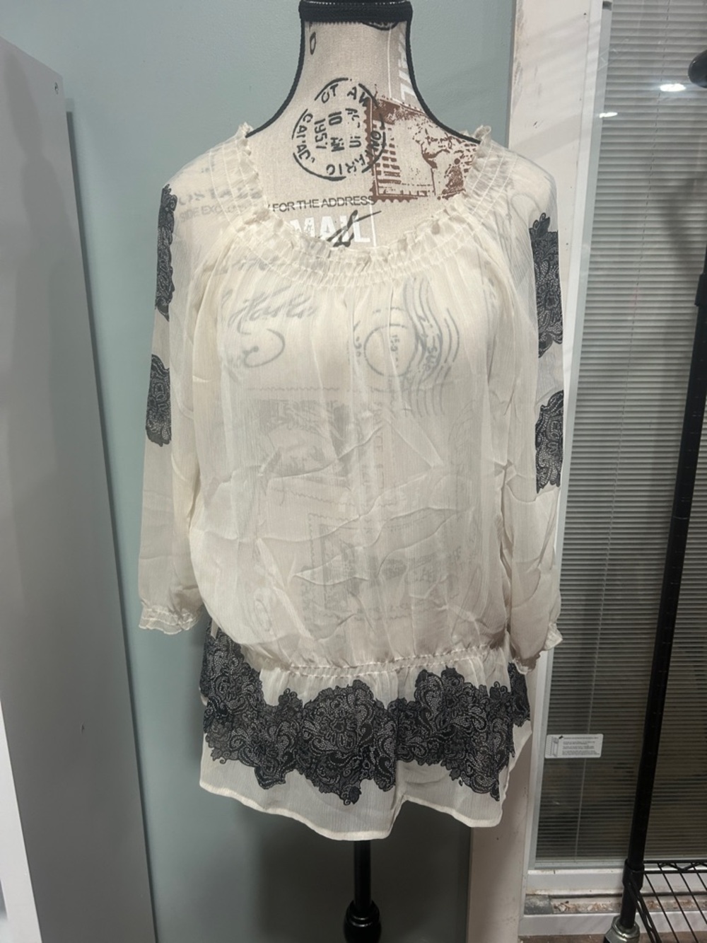 Apt. 9 Cream Peasant Tunic with Black Trim